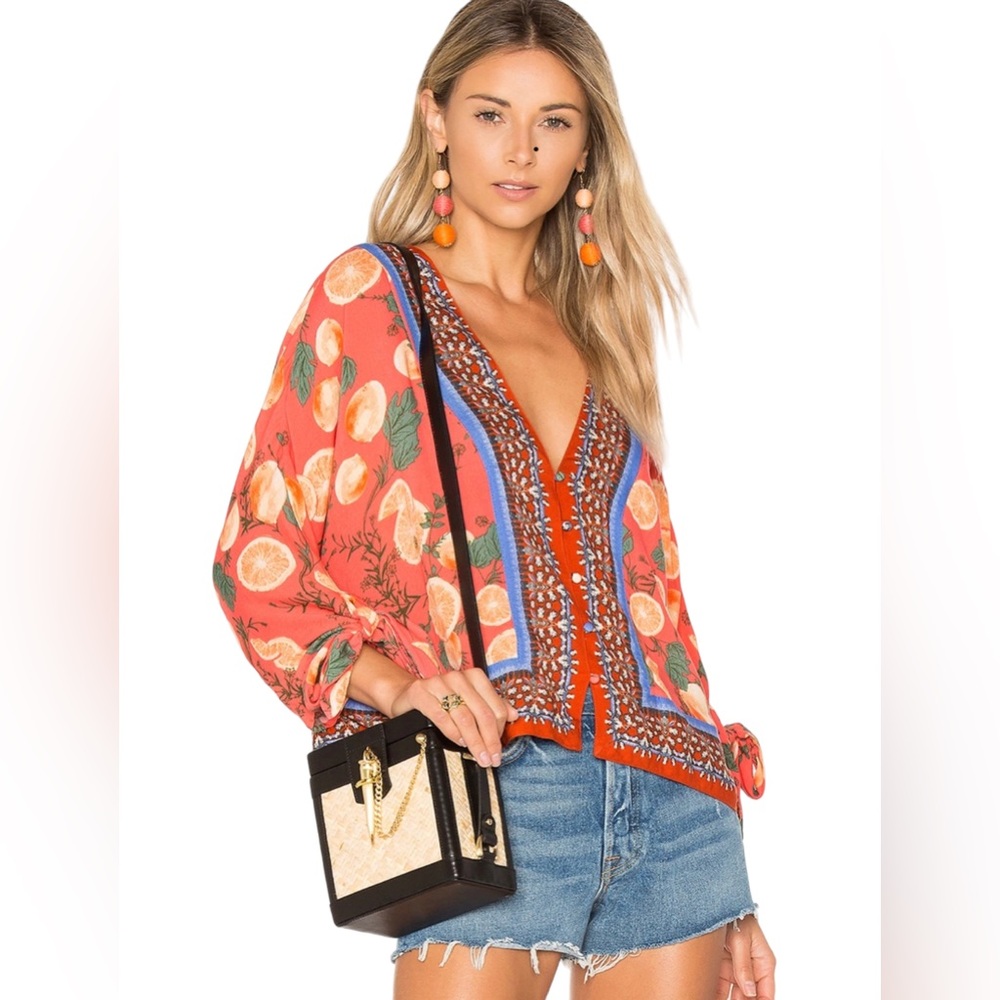 FREE PEOPLE Women’s Orange Freshly Squeezed Top Size M Summer Lightweight Casual